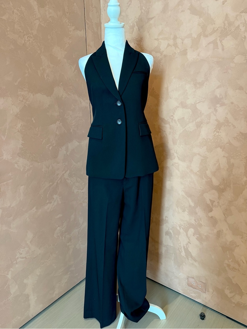A.L.C Black Halter Blazer & Wide-Leg Pants Two-Piece Set.